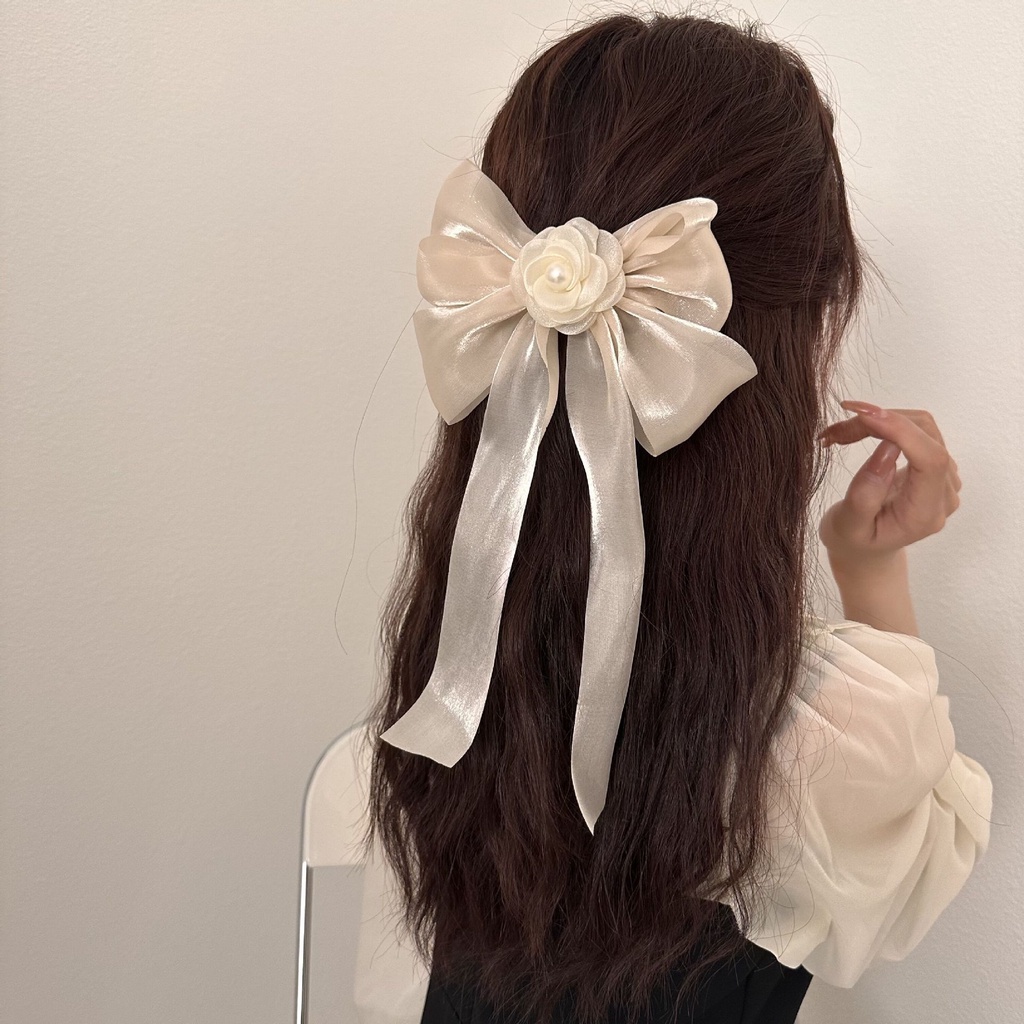 Kẹp Tóc Hình Nơ Đính Ngọc Trai Dễ Thương Cho Nữ