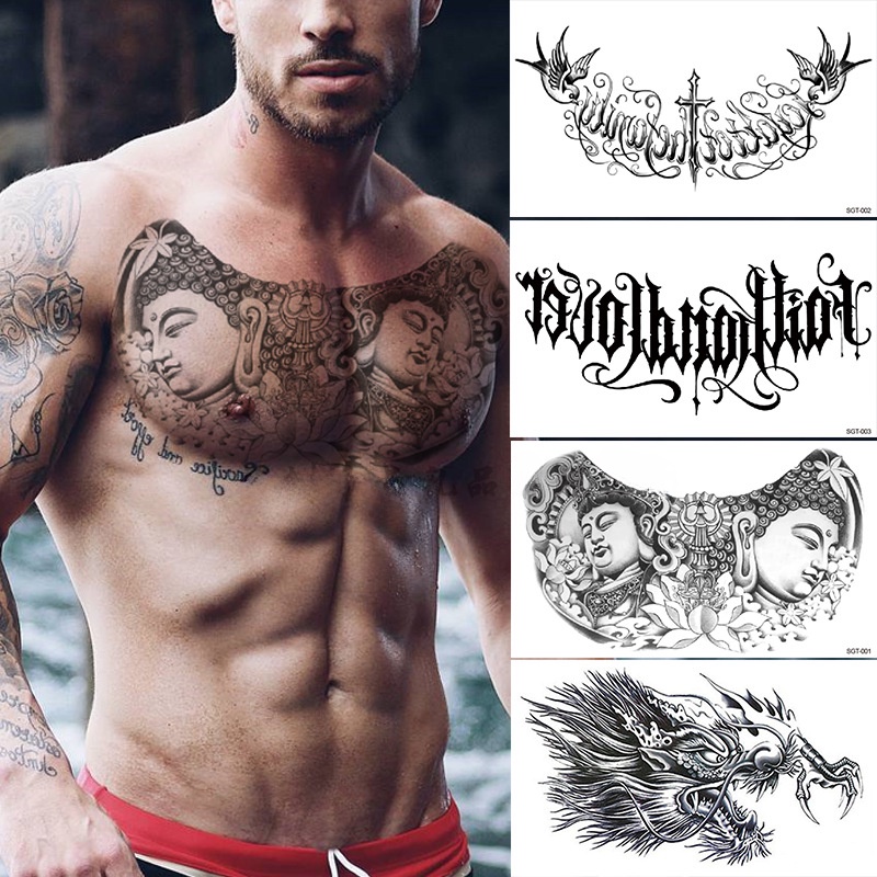 Hình Xăm Dán Ba Mặt Chống Thấm Nước Hình Đầu Rồng Độc Đáo Ốp