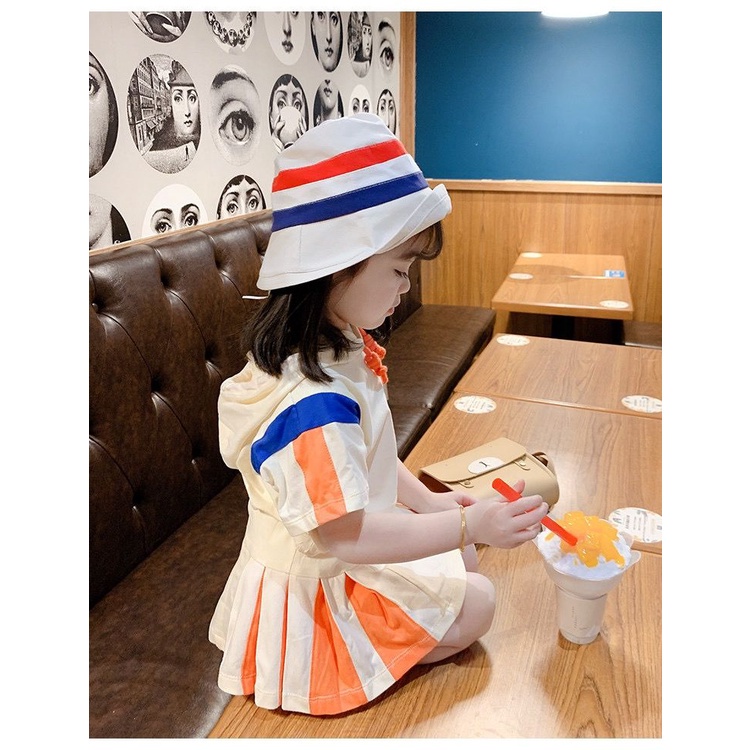 Set Áo Thun Ngắn Tay Có Mũ + Chân Váy Ngắn Phong Cách Hàn Quốc Thời Trang Mùa Hè Cho Bé Gái 1-14 Tuổi