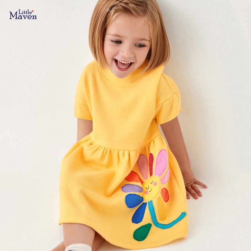 Đầm Cotton Ngắn In Họa Tiết Hoạt Hình Dễ Thương Thời Trang Mùa Hè Cho Bé Gái