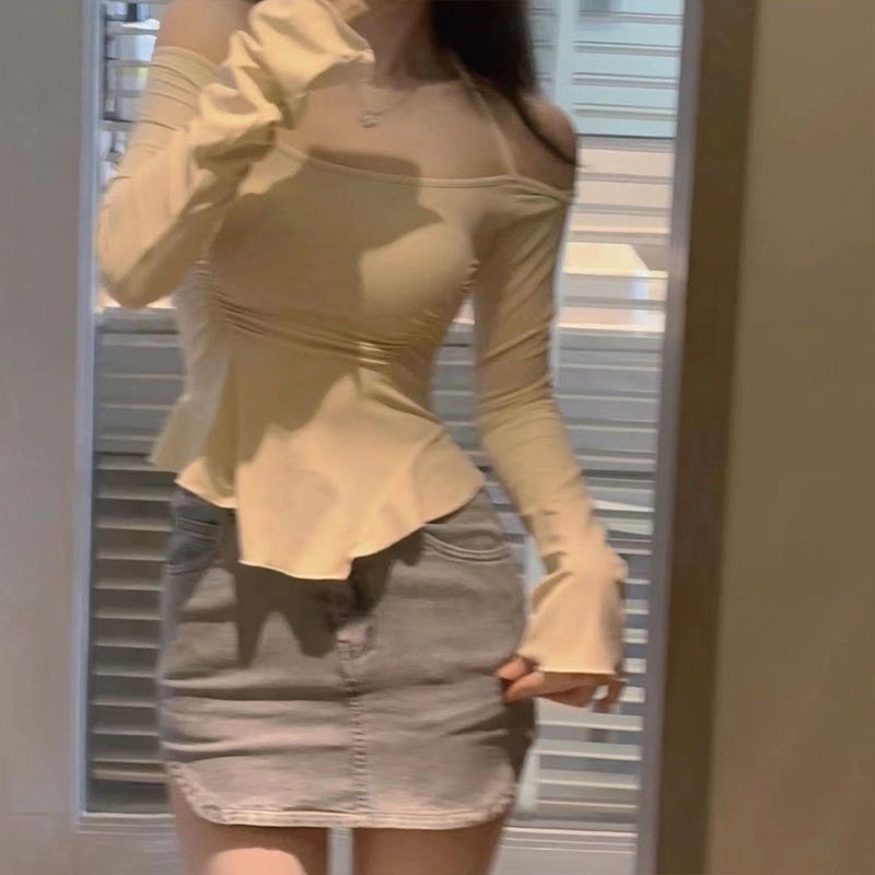 Áo Thun Dài Tay Màu Trơn Đơn Giản Thời Trang Mùa Hè Hàn Quốc Cho Nữ