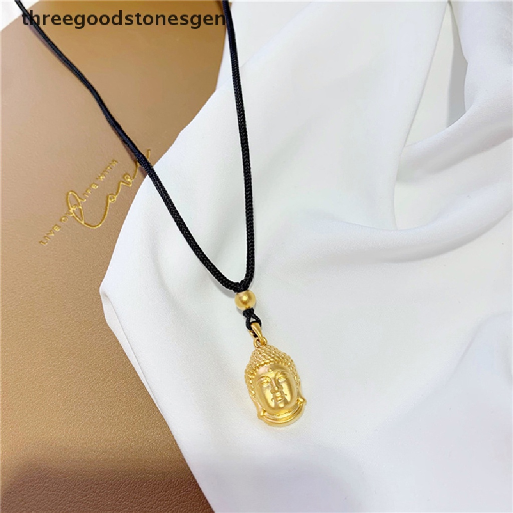 Vòng cổ Mạ Vàng 24k Mặt Hình Đầu Phật May Mắn Màu Đen