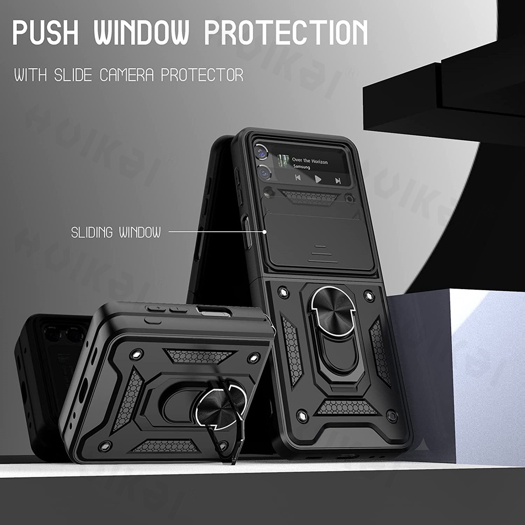 For Samsung Galaxy Z Flip 3 Z Fold4 Shockproof Armor Case Slide Camera Cover Magnetic Kickstand Car Mount Holder Casing For Z Flip4