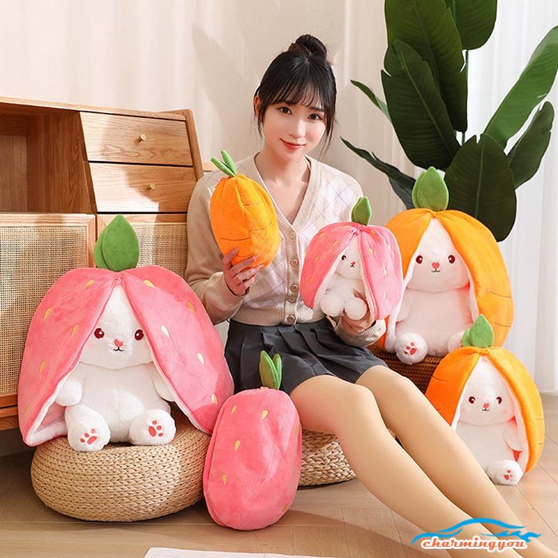 2 Trong 1Thỏ dâuGấu Bông con thỏ Cosplay 2 Màu - Bunny Bông Cao Cấp Gấu Bông Thú Nhồi Bông Hình Thỏ dâu Và Cà Rốt Sáng Tạo Cho Bé 25cm