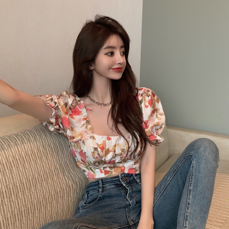 IELGY     Áo Sơ Mi Ngắn Tay Phồng Hở Lưng Thắt Nơ Cá Tính Cho Nữ