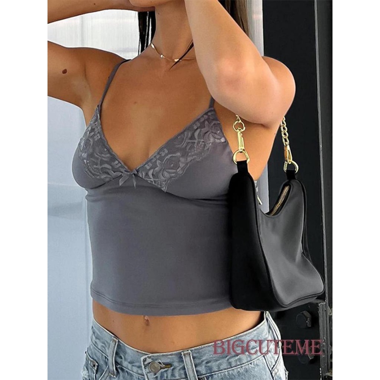 Áo Hai Dây Cổ Chữ V Sâu Phối Ren Hoa Thời Trang Mùa Hè Cho Nữ