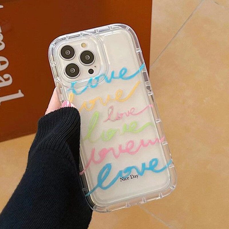 Ốp Điện Thoại TPU Mềm Trong Suốt Dày Dặn Chống Sốc Họa Tiết Trái Tim Cho IPhone 14 13 12 11 Pro XS Max XR X 8 7 6 6S Plus