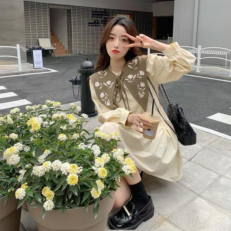 IELGY   Đầm Ngắn Phối Màu Nổi Bật Thời Trang Nhật Bản Dành Cho Nữ