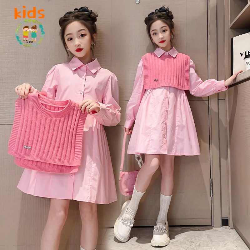 Đầm Sơ Mi Phong Cách Phương Tây Thời Trang Xuân Thu Dành Cho Bé Gái 3-5 - 8-10 - 12-13 Tuổi