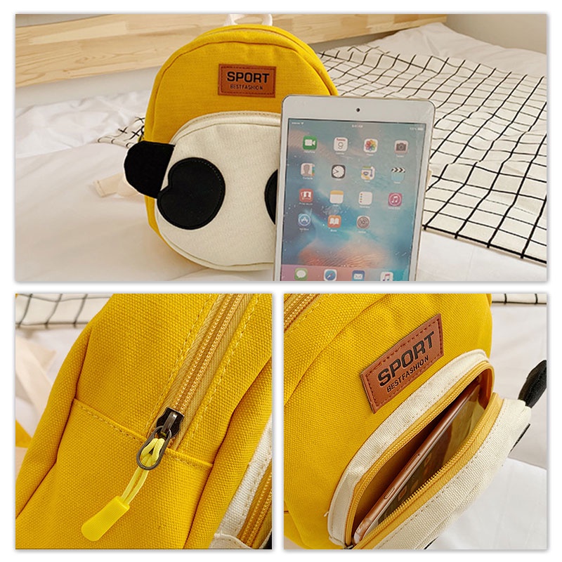 Bololo Balo Vải canvas Họa Tiết Gấu Trúc Hoạt Hình Dễ Thương Phong Cách Hàn Quốc