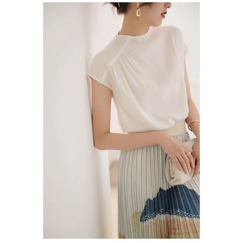 Áo Sơ Mi Trễ Vai Xếp Ly Thoáng Khí Phong Cách Mới