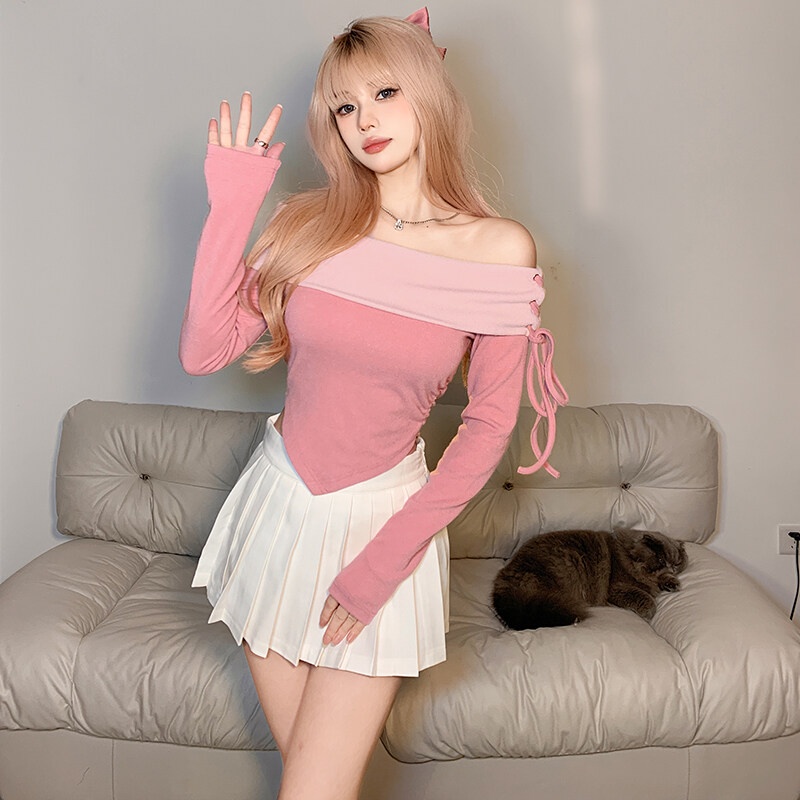 Kliou 2023 Mới Áo Kiểu Hàn Quốc 2023 Màu Hồng Ngọt Ngào Dễ Phối Đồ Phong Cách Đường Phố Cho Nữ