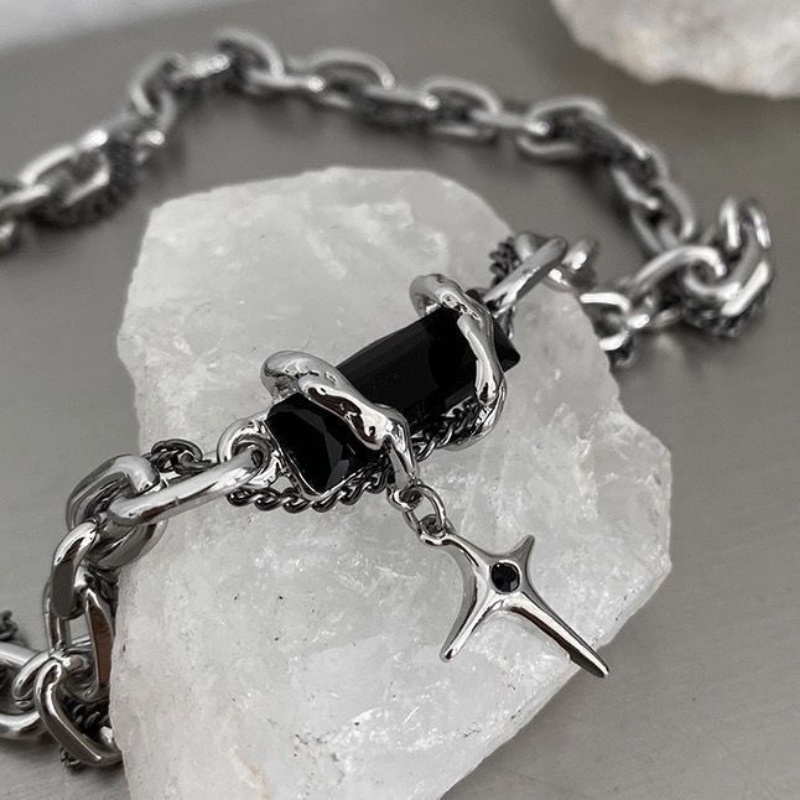 Vòng cổ Nhiều Lớp Bằng Thép Titan Màu Đen Phong Cách Hip Hop