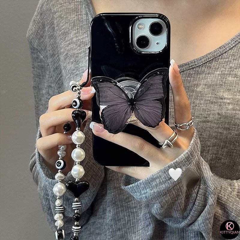 Ốp Điện Thoại Họa Tiết Bươm Bướm Phong Cách Vintage Kèm Giá Đỡ Cho IPhone 14 Pro 13 12 11 Pro Max X XS XR 7 8 Plus