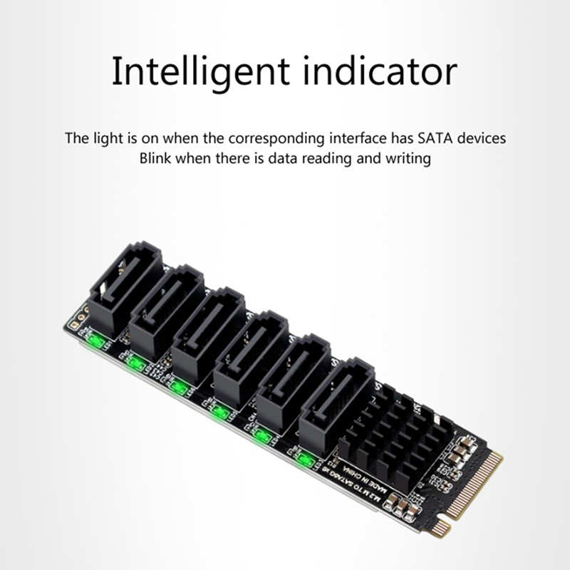 PCIE to SATA 6Gpbsx6-Port Expansion Card+SATA Cable M.2 MKEY PCI-E Riser Card M.2 NVME to SATA3.0 ASM1166 Support PM