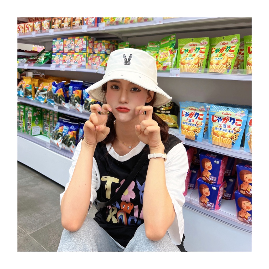 Nón Tai Bèo Thêu Họa Tiết Hoạt Hình Dễ Thương Phong Cách Hàn Quốc Thời Trang Xuân Hè Cho Nữ