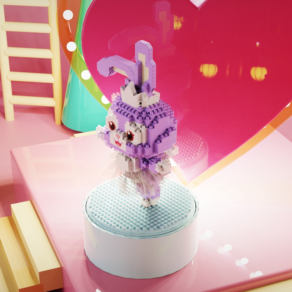 Bộ Đồ Chơi Lắp Ráp Hình Chú Thỏ Múa Ba Lê Xoay Được