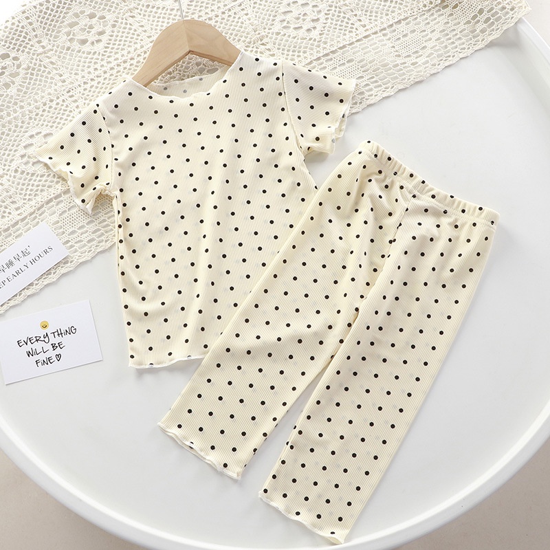 Bộ Đồ Ngủ Ngắn Tay Họa Tiết Chấm Bi Dễ Thương Dành Cho Bé Gái 80-140cm