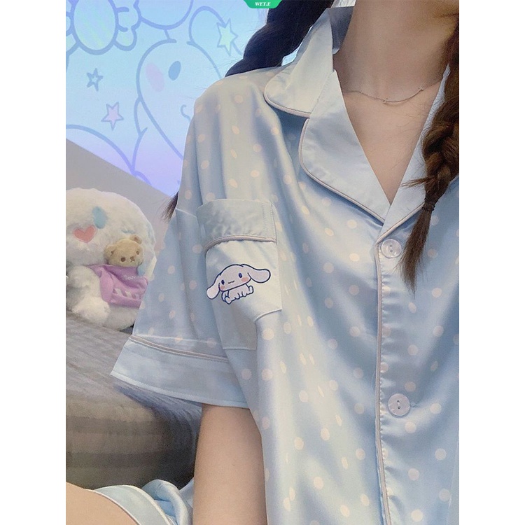 SANRIO Bộ Áo Thun Tay Ngắn In Hình Hoạt Hình Kèm Quần Ngắn Mỏng Thời Trang Mùa Hè Hàn Quốc Cho Học Sinh