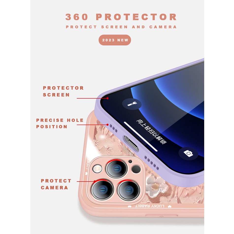 Ốp Điện Thoại Mặt Kính Cường Lực Hình Thỏ Cho iPhone 11 12 13 14 Pro MAX Plus X XR XS MAX 7 8 Plus SE 2020 14Pro