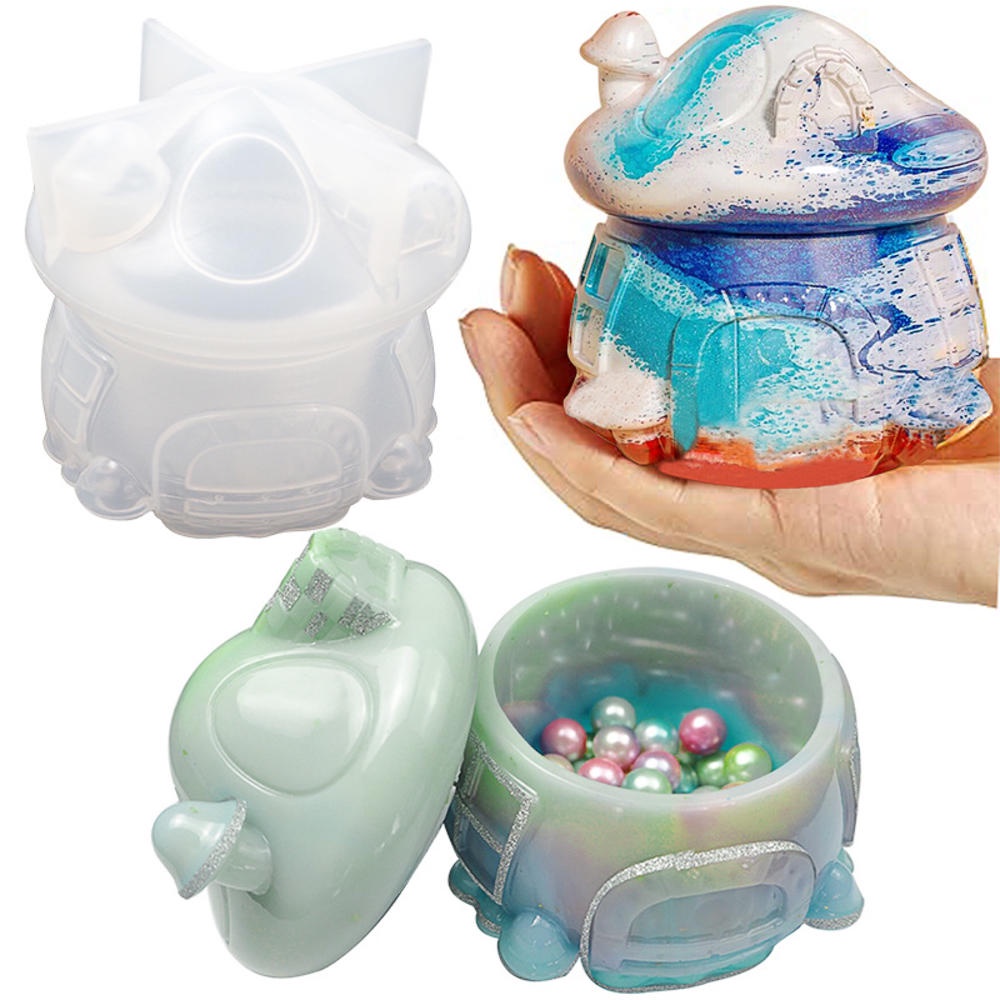 Khuôn Silicone Làm Hộp Đựng Nến Hình Ngôi Nhà Nấm DIY