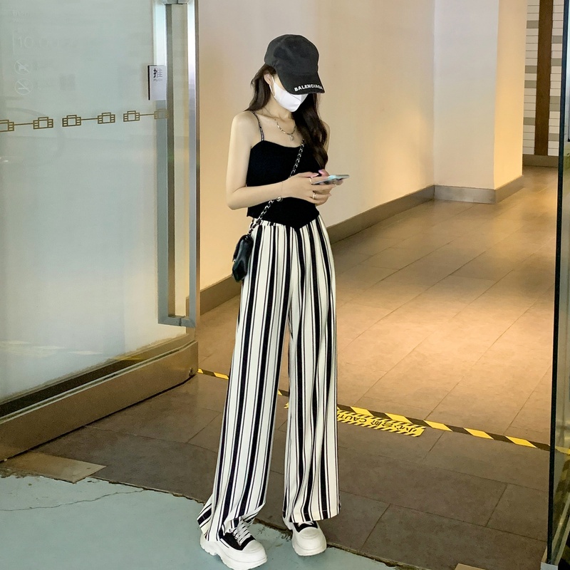 Quần ống rộng Lưng Cao Họa Tiết Kẻ Sọc Thời Trang Mùa Hè Mới Cho Nữ
