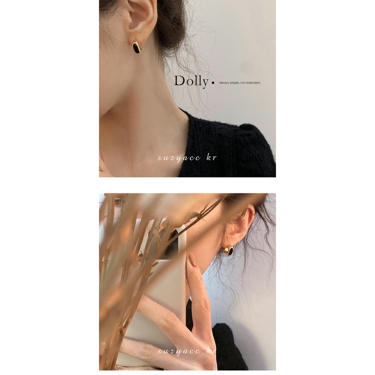 Bông Tai Màu Đen Thiết Kế Đơn Giản Phong Cách Pháp Thời Trang 2023