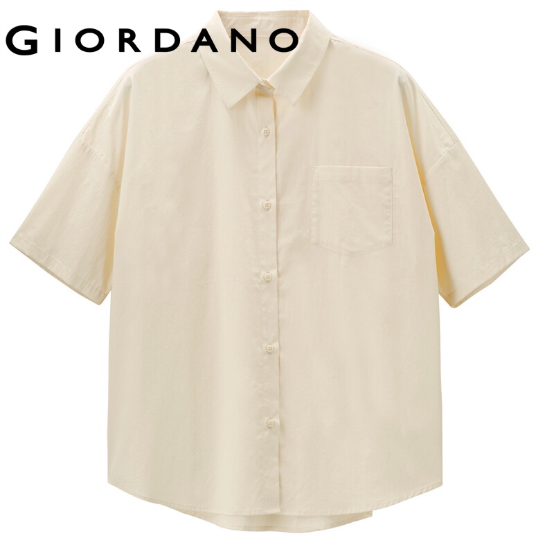 Áo sơ mi GIORDANO cotton 100% 05342461 tay ngắn tay giản dị dáng rộng phối túi thời trang mùa hè trẻ trung cho nữ