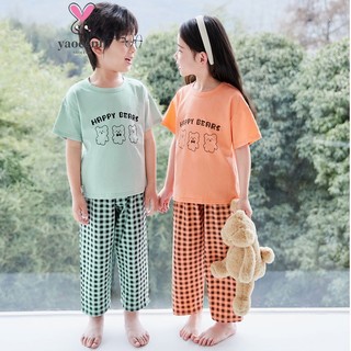 【YAOEENH】Bộ Đồ Ngủ Tay Ngắn Bằng Vải Cotton Lycra In Hình Gấu Nhỏ 110-180cm Dành Cho Mẹ Và Bé