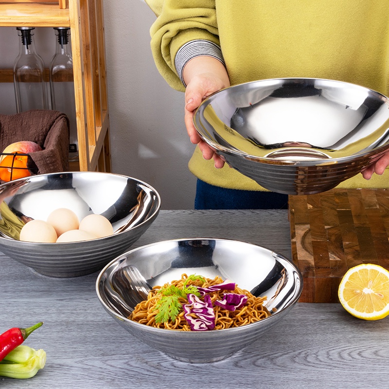 Tô Ăn Mì Ramen Hai Lớp Bằng Thép Không Gỉ 304 Phong Cách Hàn Quốc
