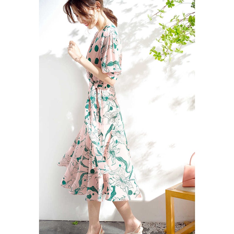 Đầm Hoa Cổ Chữ V Dáng Ôm Phong Cách Thời Trang Pháp