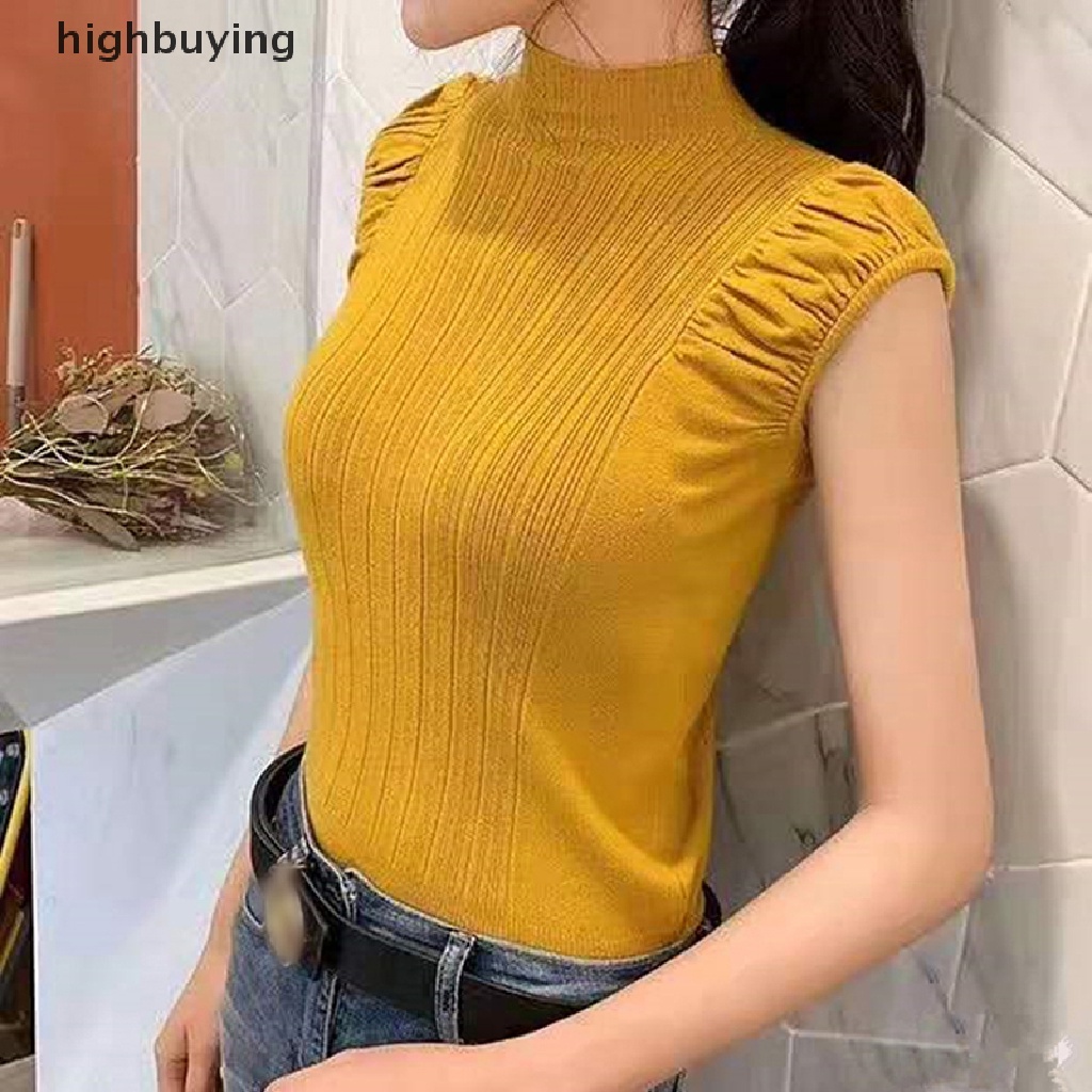 Áo Dệt Kim Sát Nách Cổ Lọ Màu Sắc Ngọt Ngào Cho Nữ