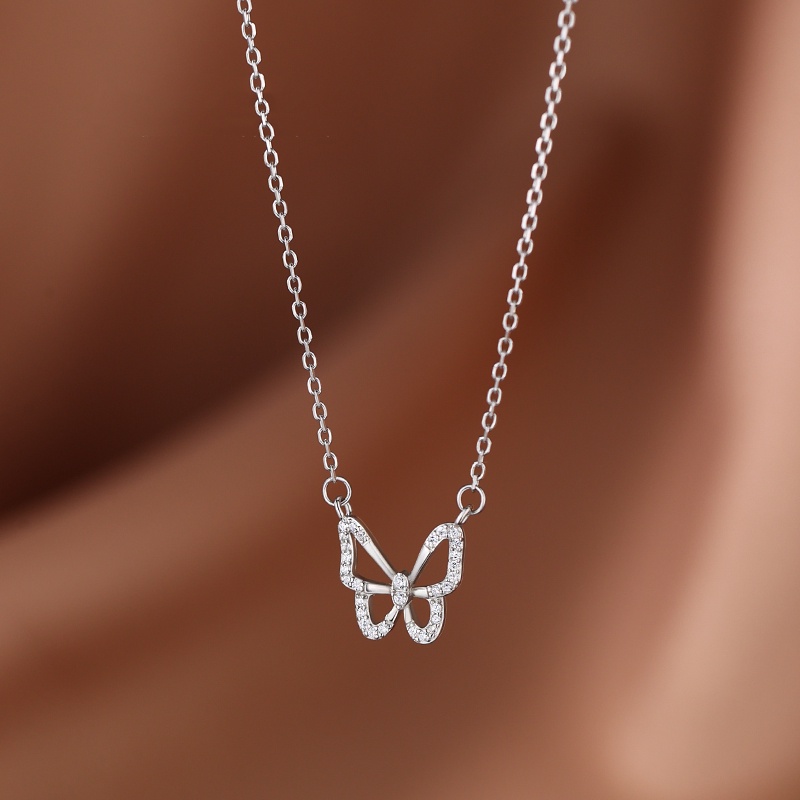 Vòng cổ Bạc Mặt Hình Bướm Đính Đá Zircon Thời Trang Cho Nữ