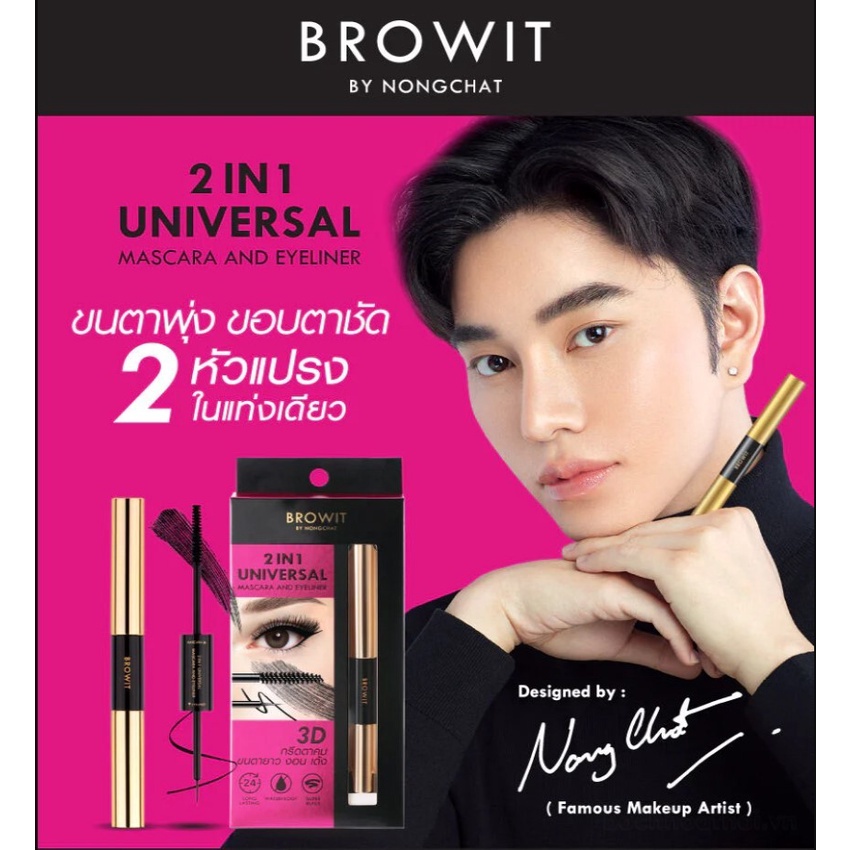 Chuốt mi mascara 2 Đầu nongchat browit thái lan lâu trôi, làm dày, dài cong mi, chuyên dụng cho makeup