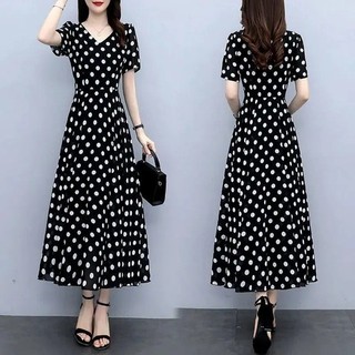 Đầm chiffon Dài Qua Gối Họa Tiết Chấm Bi Thời Trang Mùa Hè 2023