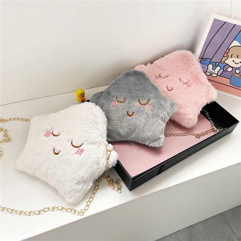 Túi Đeo Chéo Bằng Nhung Lông Phối Dây Xích Dễ Thương Dành Cho Trẻ Em