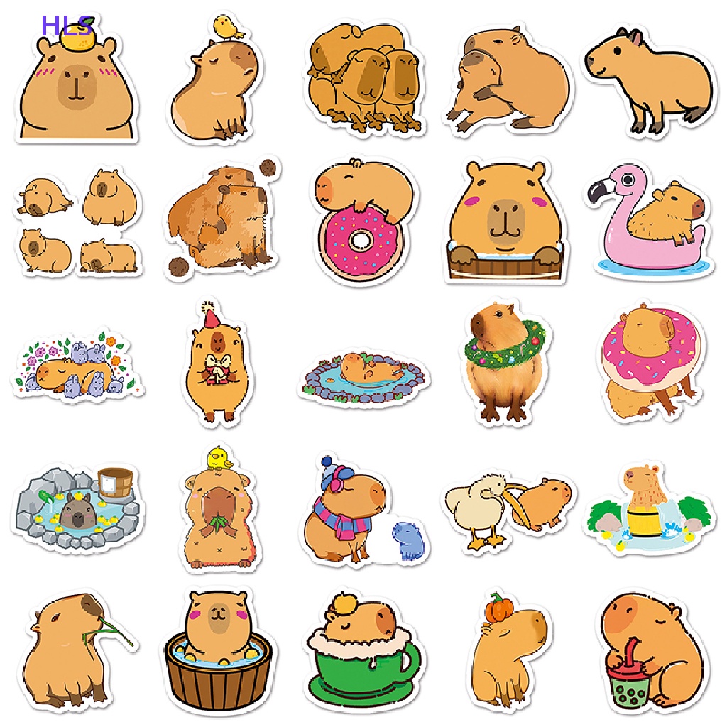 [HLS] 50Pcs Cartoon Capybara Stickers Cute Waterproof Animal Sticker Suitcase Decal