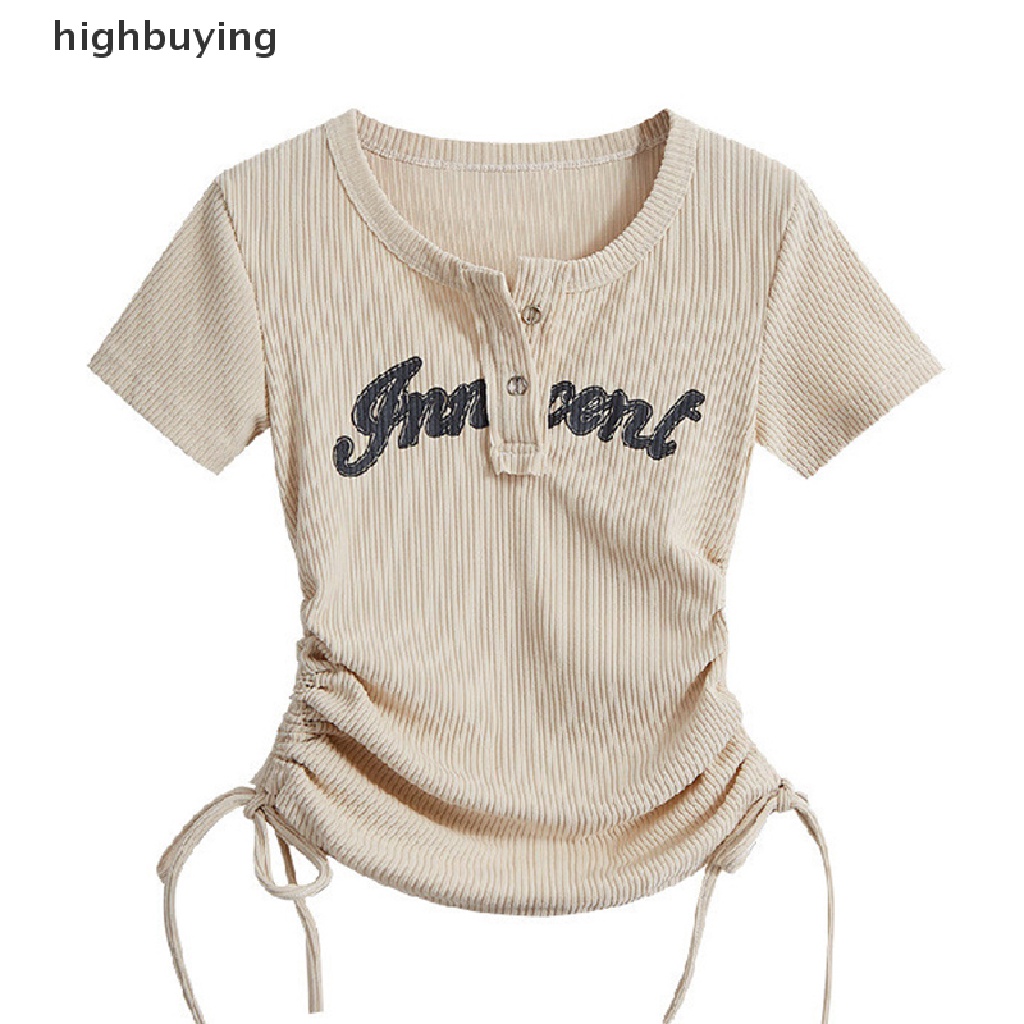 Áo Thun Croptop Dệt Kim Tay Ngắn Cổ Tròn In Chữ Y2k Thời Trang Đường Phố Dễ Thương Cho Nữ