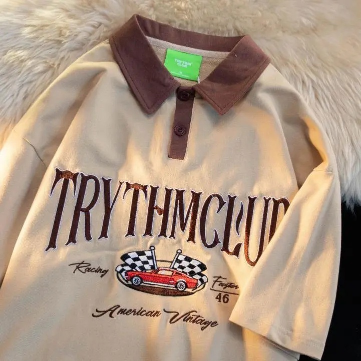 Áo polo Tay Ngắn Bằng Cotton In Họa Tiết Độc Đáo Phong Cách Hàn Quốc Thời Trang Cho Nữ