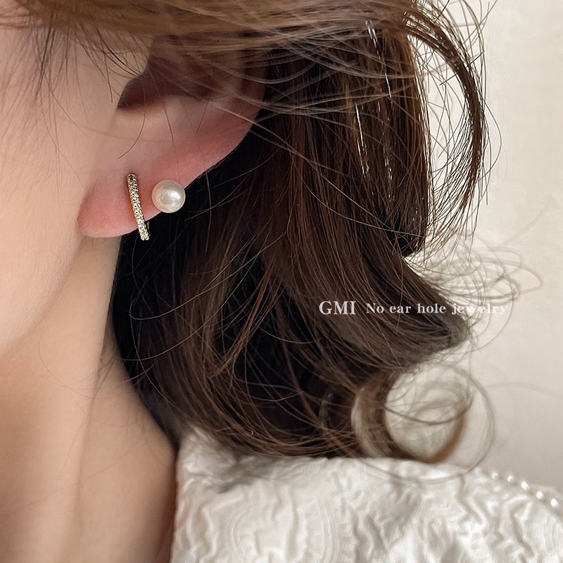 Khuyên Kẹp Vành Tai Bằng Silicon Cao Cấp Không Đau Đính Ngọc Trai Zircon Kiểu Pháp Mới