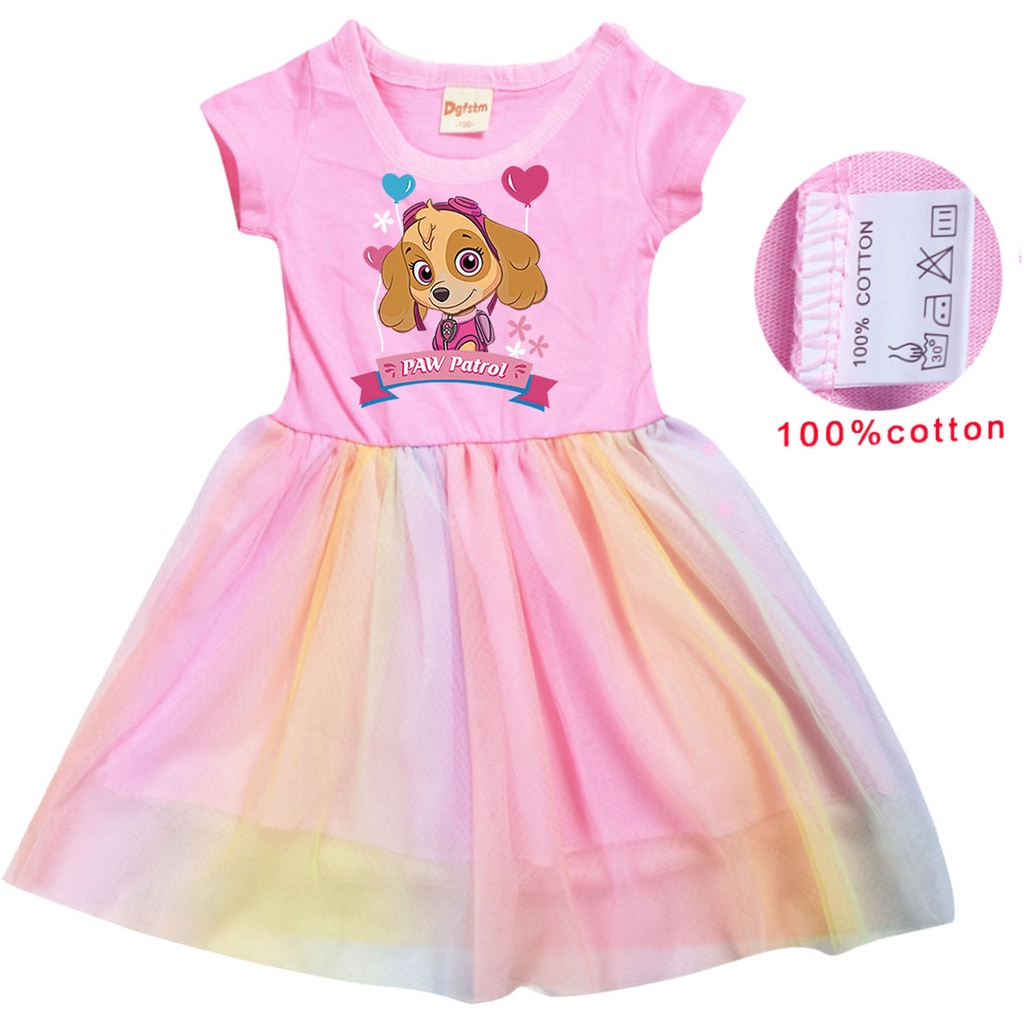 Set Đầm Xòe + Túi Cotton Tay Ngắn Họa Tiết Hoạt Hình Paw Patrol Cho Bé Gái