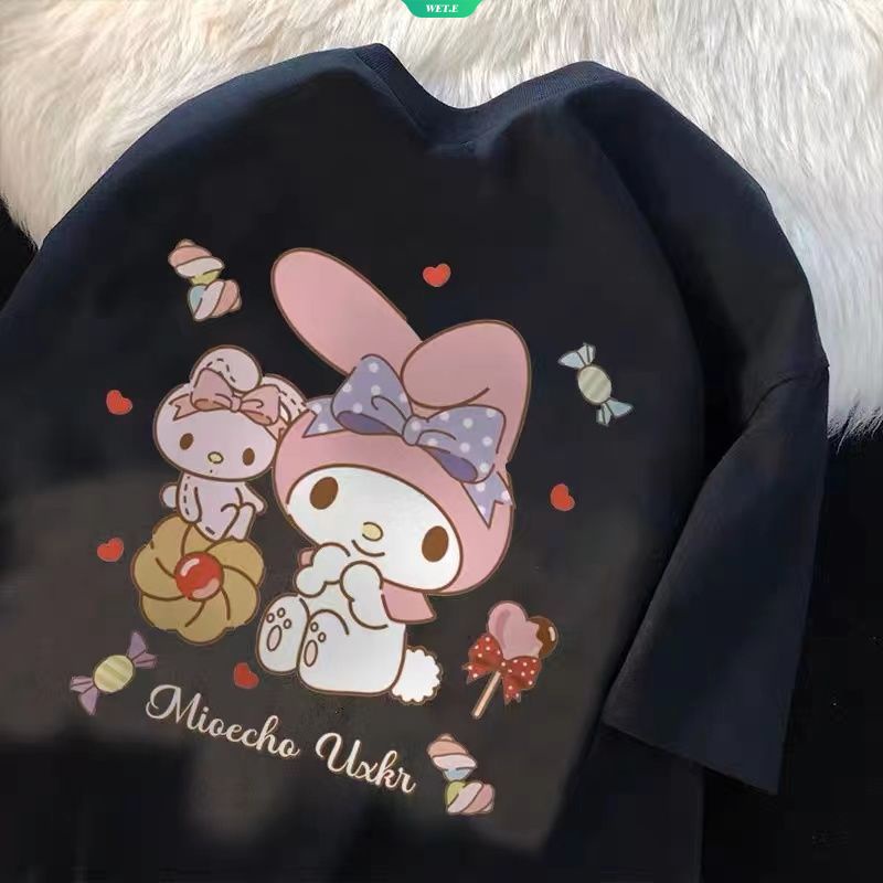 Áo Thun Cotton Tay Ngắn Dáng Rộng In Hoạt Hình Sanrio Melody Kiểu Nhật Hàn Thời Trang 2023 Cho Nữ