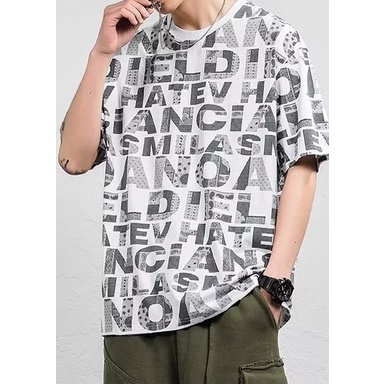 Áo Thun Cổ Tròn In Chữ Thời Trang Cho Nam áo phông nam cotton Chữ in xu hướng mới áo thun nam form rộng