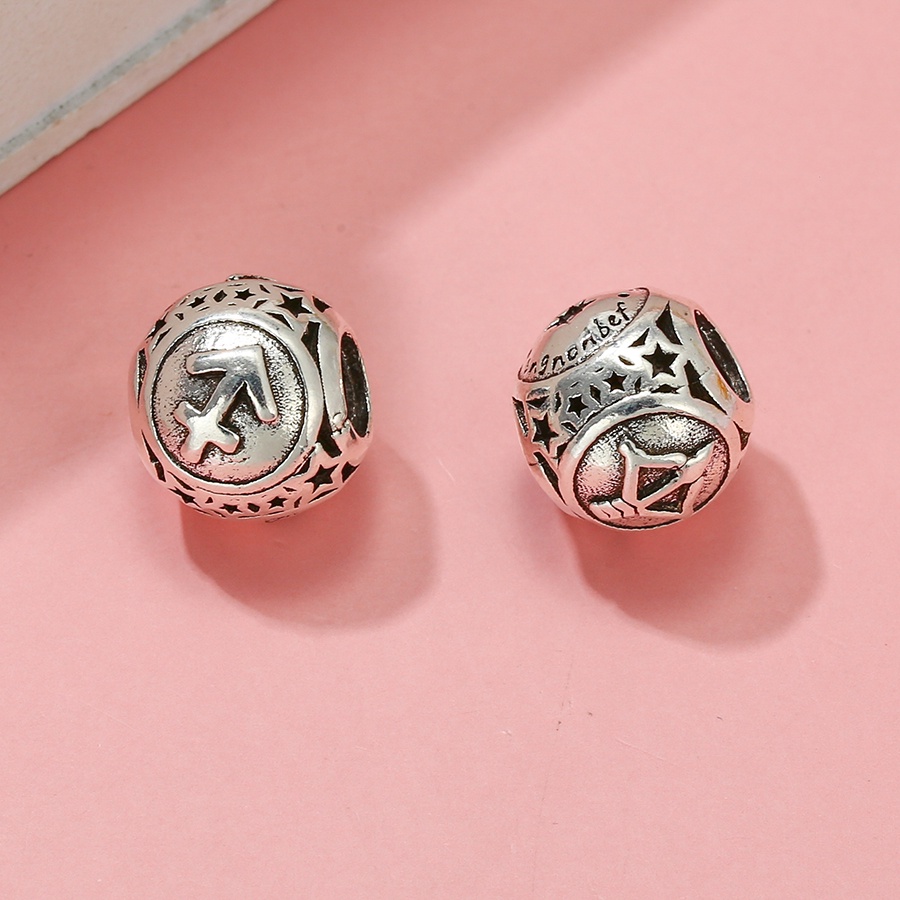 Hạt Charm Tròn 12 Cung Hoàng Đạo Màu Sắc Bạc Làm Trang Sức Diy