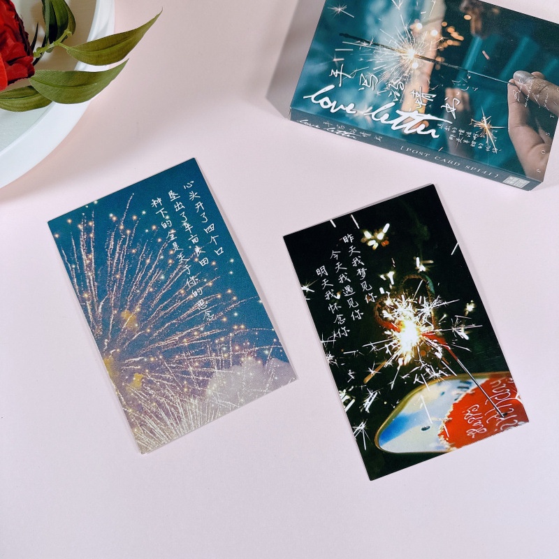 Hộp 30 Bưu Thiếp In Chữ Love / Bầu Trời Đêm / Pháo Hoa Tuyệt Đẹp