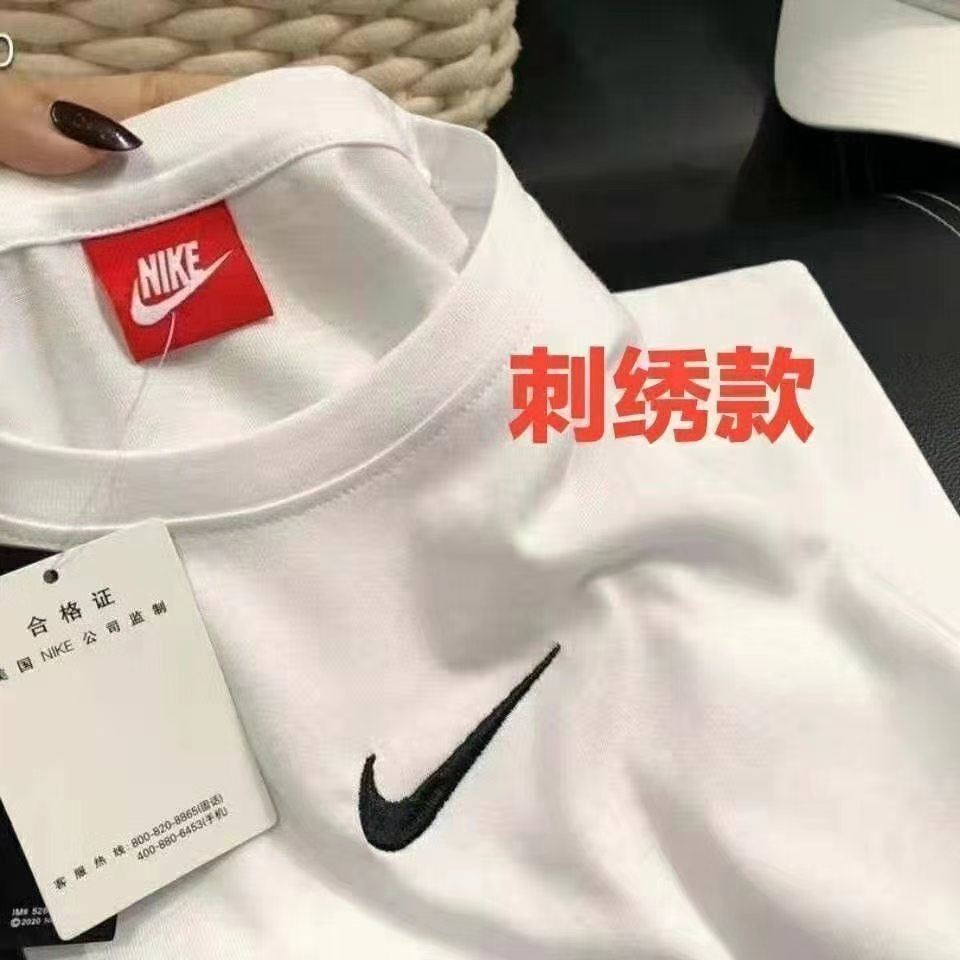 Cặp Áo Thun cotton Nguyên Chất Thêu Chữ NK Tay Ngắn Dáng Rộng Móc Hàng Trăm lap + Thẻ Treo Cho Cặp Đôi