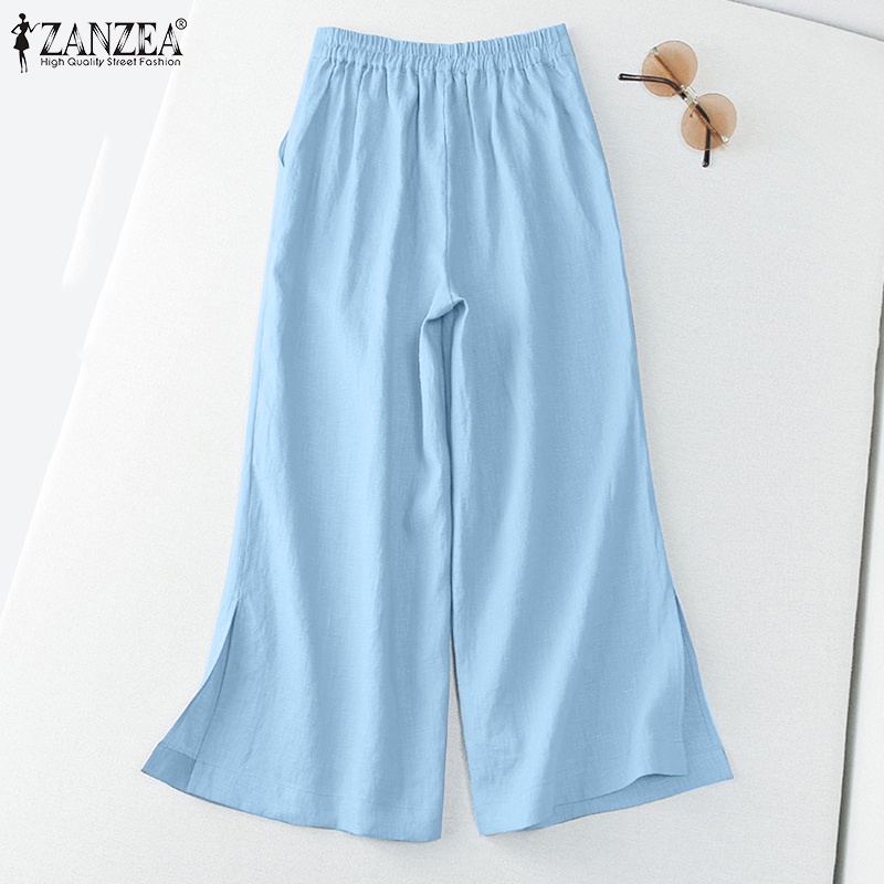 Zanzea Quần Dài Ống Rộng Lưng Thun Màu Trơn Thời Trang Hàn Quốc Cho Nữ