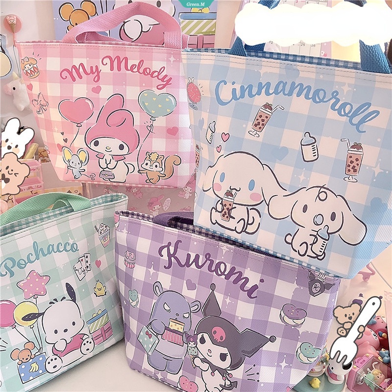 Túi Đựng Hộp Cơm Trưa Giữ Nhiệt Cầm Tay Họa Tiết Hoạt Hình Hello Kitty Mymelody Kuromi Cinnamoroll Pochacco PompomPurin Đáng Yêu Cho Học Sinh [GM]