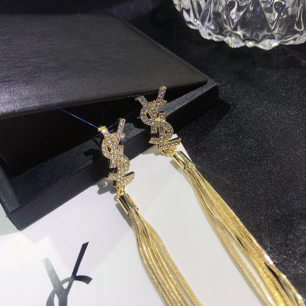 Khuyên Tai Tròn Khắc Chữ YSL Bằng Thép Titanium Thời Trang