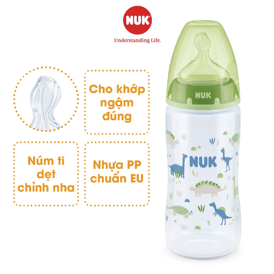 Bình sữa chống sặc NUK nhựa PP cao cấp chuẩn EU núm ti silicone chỉnh nha 300ml - Baby Crab